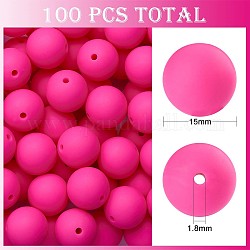 100Pcs Silicone Beads Round Rubber Bead 15MM Loose Spacer Beads for DIY Supplies Jewelry Keychain Making, Deep Pink, 15mm