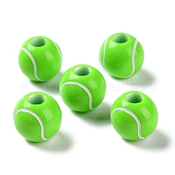 Perline europee acriliche opache stampate a spruzzo, perline con foro grande, tennis, verde lime, 11x10mm, Foro: 4 mm, circa 1000pcs/500g