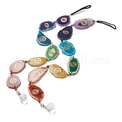 Pépites teintes agate naturelle chakra pendentif suspendu décorations, à corde de nylon et de billes de verre, colorées, 545~615mm