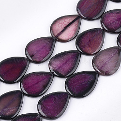 Natural Crackle Agate Beads Strands, Dyed, Teardrop, Dark Orchid, 40~41x29~31x5.5~7mm, Hole: 2mm, about 10pcs/strand, 15.5 inch