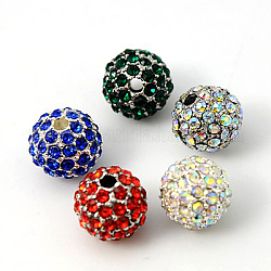 Abalorios de Diamante de imitación de la aleación, Grado A, redondo, color plateado, color mezclado, 10mm, agujero: 2 mm