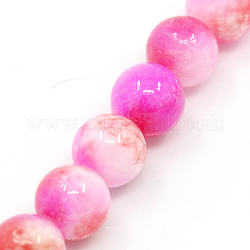 Chapelets de perles en jade persan naturel, teinte, ronde, fuchsia, 8mm, Trou: 1.2~1.5mm, Environ 50 pcs/chapelet, 16 pouce