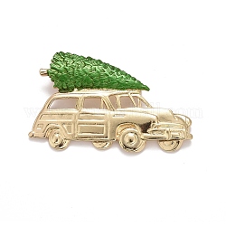 Pin de esmalte de coche y árbol de navidad verde, insignia de aleación para ropa de mochila, dorado, 35.5x57x8mm