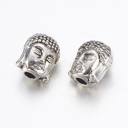 Tibetischer stil legierung perlen, Buddha-Kopf, Antik Silber Farbe, 10x8.5x8 mm, Bohrung: 1.5 mm