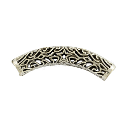 Tibetan Style Curved Tube Beads, Hollow Style,  Nickel Free & Lead Free, Antique Silver, 14x50x7mm, Hole: 6x5mm