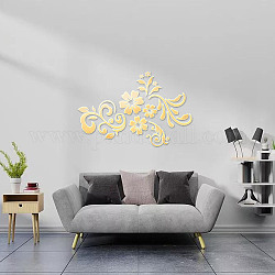 Pegatinas de pared acrílicas personalizadas, para la decoración de la sala de estar del hogar, rectángulo con el modelo de flor, oro, 400x600mm