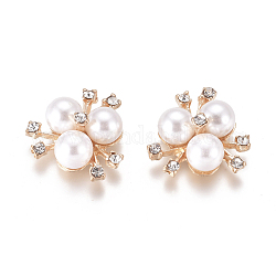 Cabochons de aleación, con rhinestone de cristal y perlas de imitación acrílicas, flor, la luz de oro, blanco, 19~20x21~22x10mm