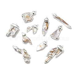 天然淡水真珠のペンダント  シルバートーン真鍮パーツ  鉛フリー＆カドミウムフリー  ナゲット  31.5~61.5x10~27x2~7mm  穴：2mm