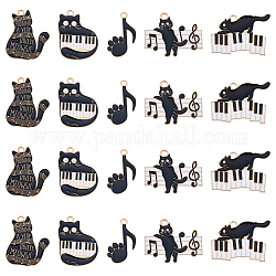 Superfindings 20pcs 5 charme de thème de musique de style, Pendentifs d'émail en alliage, chat avec piano et partitions, noir, 20~28x17~28x1.2mm, Trou: 2mm, 4 pièces / style