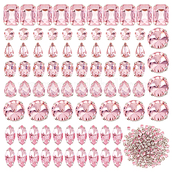 Olycraft 280 Stück, 8 Stile, rosa Glas-Näh-Strasse, flache Rückseite, Nähklaue, Kristall-Strasse, Tropfenform, flach, rund, oval, Pferdeauge, Nähkristall-Strasse für Schuhe, Kleidung, Hochzeitskleid, Handtaschen