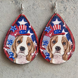 Boucles d'oreilles pendantes en bois en forme de larme de couleur drapeau, bijoux en fer pour femmes, Motif de chien, 80mm