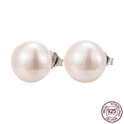 Regali di san valentino per lei 925 orecchini a bottone a sfera in argento sterling, con perle perline, bianco, 18x9mm, ago :0.6mm