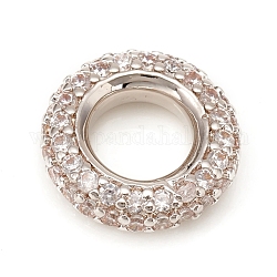Ottone micro spianare perline europei zirconi, perline con foro grande, anello, chiaro, platino, 12x3mm, Foro: 6 mm