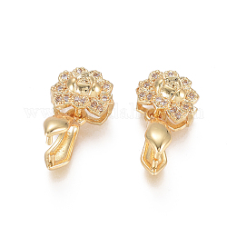 Brass Micro Pave Clear Cubic Zirconia Ice Pick Pinch Bails, Long-Lasting Plated, Lotus, Golden, Size: Lotus: 10x6.8x5.5mm, Hole: 6x4mm, Pinch Bails: 11x7x4mm, Pin: 0.8mm