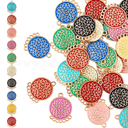 Hobbiesay 36 pièces 9 couleurs alliage émail lustre composants liens, plat et circulaire avec fleur, couleur mixte, 23.5x18x2.5mm, Trou: 1.8mm, 1.5mm, 4 pcs / couleur