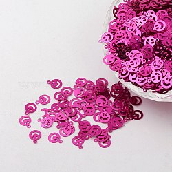Ornement accessoires plastique paillette / paillettes perles, visage souriant, rose foncé, 8x6x0.1mm, Trou: 0.8mm