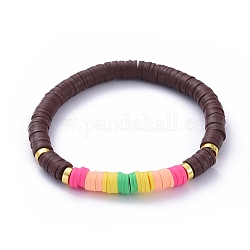 (vente de bijoux fêtes d'usine) bracelets extensibles, avec des billes de heishi en argile polymère et des billes d'hématite synthétiques non magnétiques électrolytiques, selle marron, diamètre intérieur: 2-1/8 pouce (5.3 cm)