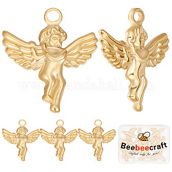 Beebeecraft 1 ボックス 14 個天使のチャーム 18 k ゴールドメッキステンレス鋼天使の羽妖精のペンダントチャーム女性のためのネックレスブレスレットイヤリングクラフトジュエリーメイキング