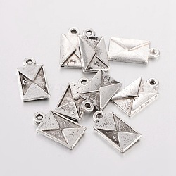 Alloy Charms, Lead Free and Cadmium Free, Envelope, Antique Silver, about 16.5mm long, 9mm wide, 2mm thick, hole: 1.5mm