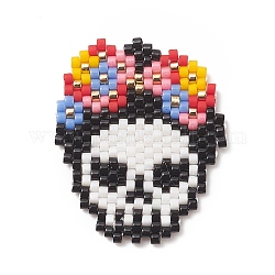 Perline di semi giapponesi fatti a mano con motivo a telaio, pendenti a tema halloween, colorato, modello del cranio, 31x25x1.8mm, Foro: 1.6 mm