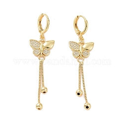 Schmetterlings-Ohrringe mit klaren Zirkonia-Schmetterlingen, Messing-Ohrringe mit Quasten für Damen, golden, 60 mm, Stift: 0.8 mm