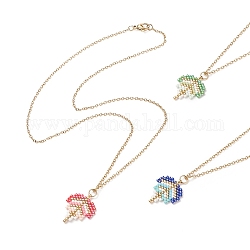 3pcs ensemble de collier pendentif feuille tressée en graines de verre 3 couleurs, bijoux en fil d'acier inoxydable doré 304 pour femmes, couleur mixte, 17.72 pouce (45 cm), 1 pc / couleur