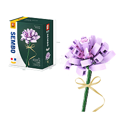 Camellias Potted Flowers Building Blocks, with Riband, DIY Artificial Bouquet Building Bricks Toy for Kids, Violet, 120x90x58mm