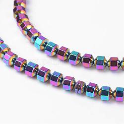 Non magnetici perle ematite sintetico fili, arcobaleno placcato, 4x4mm, Foro: 0.8 mm, circa 100pcs/filo, 15.7 pollice