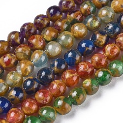 Synthetic Gold Clinquant Stone Beads Strands, Dyed, Round, Mixed Color, 6mm, Hole: 1.2mm, about 64~65pcs/strand, 15.15 inch(38.5cm)