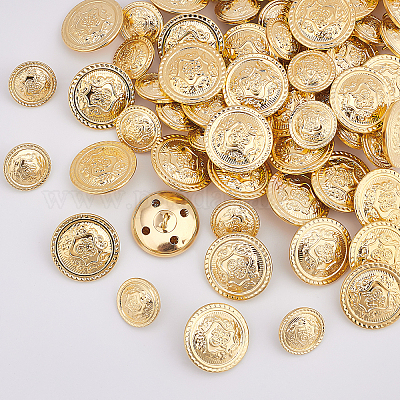 OLYCRAFT 60Pcs Light Gold 4-Hole Brass Buttons Blazer Buttons 15mm 20mm  Half Round with Badge Pattern Buttons for Jeans Coat Blazer Suits Jacket