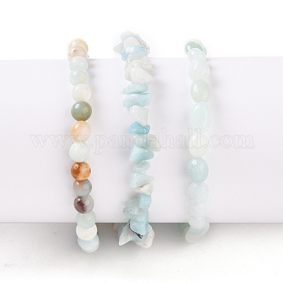 Bracciali elasticizzati in amazzonite con fiori naturali&nbsp;BJEW-JB05645-1