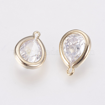 Brass Micro Pave Clear Cubic Zirconia Charms ZIRC-F081-10G-1