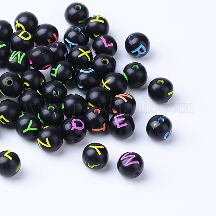 Perles de lettre de trou horizontal acryliques artisanales X-SACR-S201-01-1