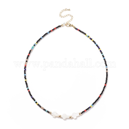 Collana da donna con croce di conchiglie e perline di vetro NJEW-JN03910-02-1