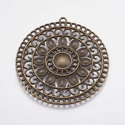 Alliage de style tibétain rondes plat supports grand pendentif aztèque cabochon X-PALLOY-A17050-AB-1