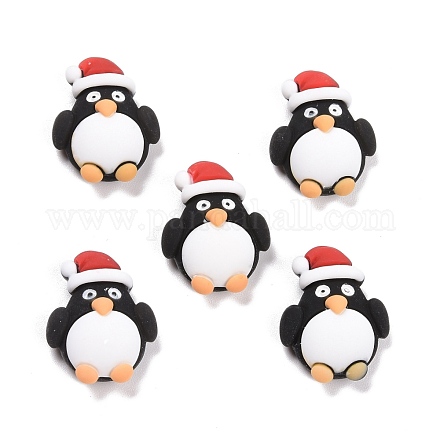 樹脂カボション  クリスマステーマ  クリスマス帽子のペンギン  ブラック  23.5x18.5x8mm CRES-D004-06-1