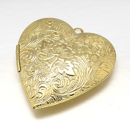 Sculptés coeur crémaillère placage de laiton photo médaillon pendentifs KK-N0096-18G-LF-1