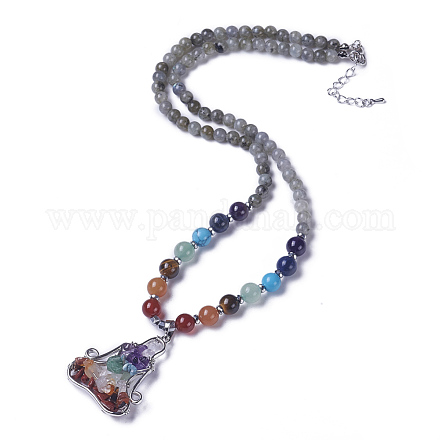 Natural & Synthetic Gemstone and Labradorite Pendant Necklaces NJEW-G324-A07-1