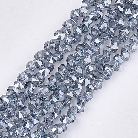 電気メッキガラスビーズセット  多面カット  ダイヤモンド  ライトスチールブルー  4~4.5x4x3~3.5mm  穴：0.8mm  約100個/連  11.8インチ EGLA-S179-03B-C03-1