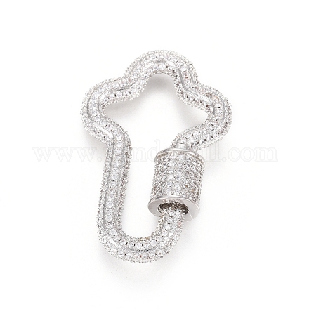 Brass Micro Pave Clear Cubic Zirconia Screw Carabiner Lock Charms ZIRC-L085-09P-1