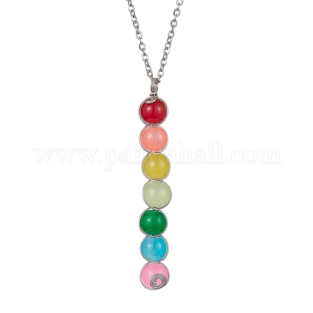Colliers à pendentif en perles rondes en verre coloré NJEW-JN04581-02-1