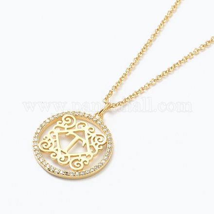Brass Micro Pave Clear Cubic Zirconia Pendant Necklaces NJEW-E153-01T-1