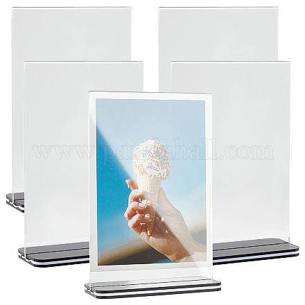 DELORIGIN Acrylic Display Stand Table Top Sign Holder Clear Vertical Double Sided Bottom Load T Shape Flyer Holder Plastic for Restaurant Menu Office Documents Store Promotions Display 3.9x2x5.9inch ODIS-WH0043-34-1