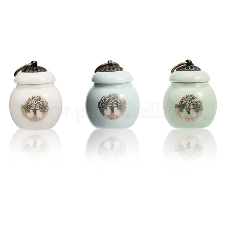 CHGCRAFT 3Pcs 3Colors Tree of Life Mini Porcelain Urn Small Cremation Urn Memorial Keepsake Ash Holder with Iron Pull Ring for Human Pet Ashes AJEW-CA0003-29-1
