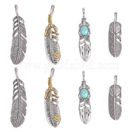 GORGECRAFT 8PCS Silver Golden Alloy Big Feather Pendant Stainless Steel Silver Feather Charms Pendant Necklace Feather Dangle Antique with Box Diy Key Chain Jewelry Making Findings FIND-GF0004-16-1