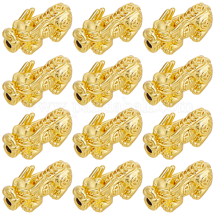 Beebeecraft 1 Box 12Pcs Pixiu Spacer Bead 18k Gold Plated Chinese Character CAI Fengshui Lucky Bead for Necklaces Bracelets Key Chains FIND-BBC0003-02-1