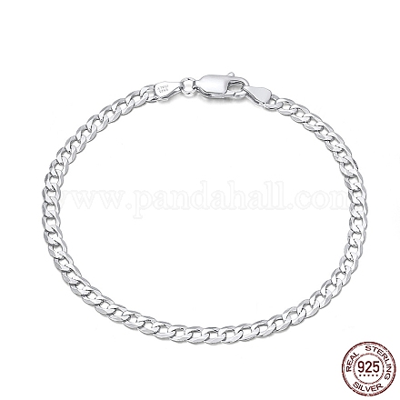 Rhodium Plated 925 Sterling Silver Curb Chain Bracelets BJEW-I314-007A-P-1