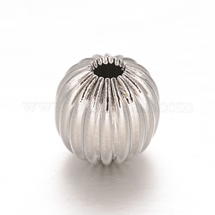Round 304 Stainless Steel Corrugated Beads STAS-I050-01-8mm-1
