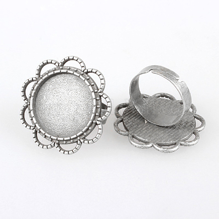 Fer réglable composants d'anneau fleur doigt vintage supports de lunette alliage cabochon X-PALLOY-O036-06AS-1