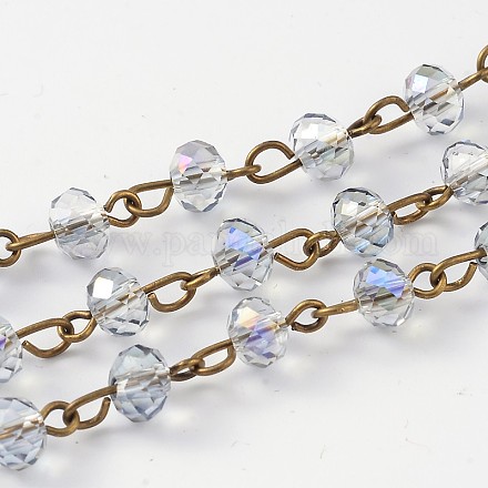 Catene di perle rondelle sfaccettate in vetro placcato a mano per la realizzazione di bracciali collane AJEW-JB00147-01-1